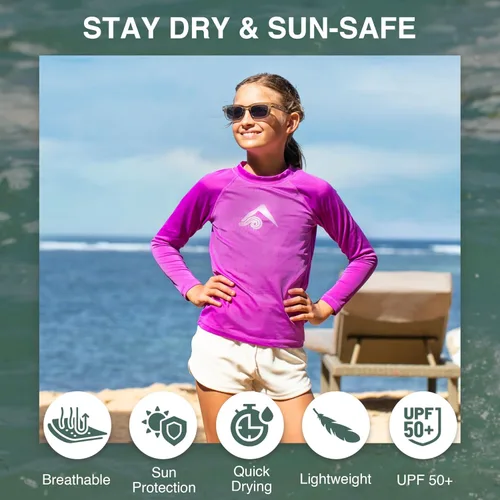 Vista 2 de Kanu Surf Keri Rash Guard - Camiseta de natación para niñas con protección solar UPF 50+ de manga larga