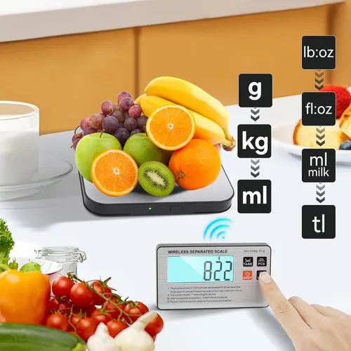 Vista 8 de Báscula de alimentos inalámbrica separada, 33 libras, báscula digital de cocina dividida, peso gramos y onzas para hornear, cocinar y preparar