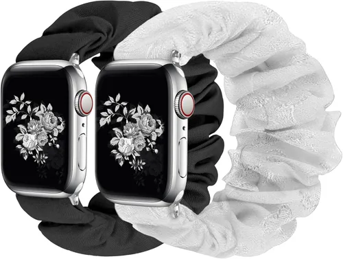 Vista 29 de Greatfine - Correa elástica para reloj Apple Watch Scrunchie de 38mm 40mm 42mm 44mm, correa elástica suave, con iWatch Series 6 SE 5 4 3 2 1, S L