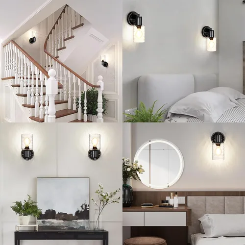 Vista 8 de Juego de 2 apliques de pared - Luces de tocador negras mate para baño, accesorios de luz de pared modernos con interruptor giratorio - Luz
