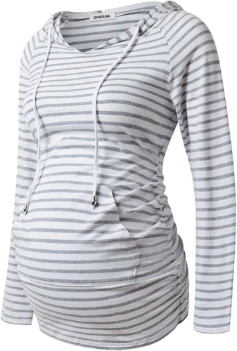 GINKANA Sudadera con capucha de maternidad de manga larga camiseta casual de maternidad para embarazo ropa casual