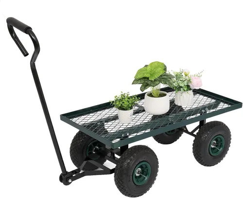 Outvita Carrito de jardín de cubierta de metal con neumáticos de aire de 10 pulgadas, carrito de carro resistente para granja, patio y carga (verde)