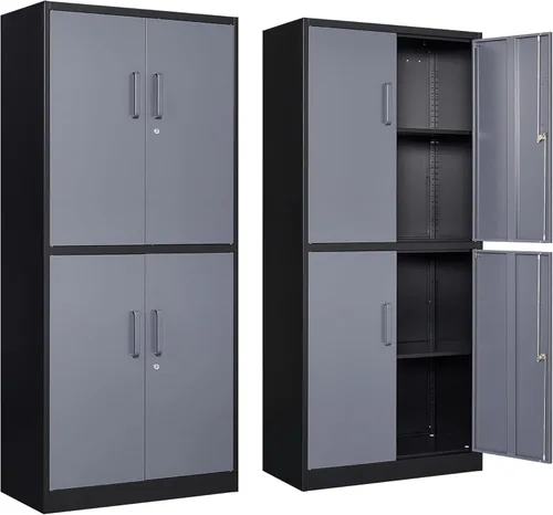 Vista 47 de 36" H Metal Garage Cabinet, 2 Doors Storage Cabinets, Steel Utility Tool Caninet, Short Locking Caninets with Adjustable Shelves, Black Lockable