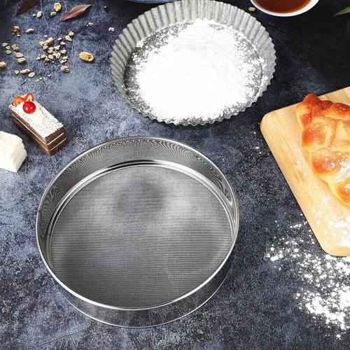 Vista 6 de Patelai 1 tamiz redondo de acero inoxidable para hornear decorar pasteles, pasteles, pasteles, cupcakes (malla 60 de 8 pulgadas)