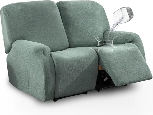 Vista 32 de vctops Funda repelente al agua para silla reclinable de 4 piezas con bolsillo lateral, diseño de hojas de jacquard, elástica, suave, protector