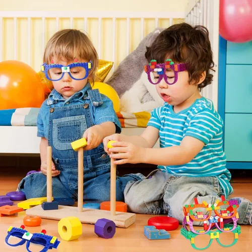 Vista 5 de Hxezoc 12 piezas de ladrillos de construcción DIY gafas bloques de construcción juegos para niños Bloque de construcción creativo suministros