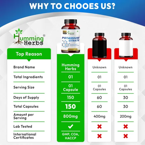 Vista 5 de Citrato de potasio 800 mg (306 mg de potasio elemental) – electrolitos y apoyo para el equilibrio del pH – vegano, sin OMG – 150 cápsulas