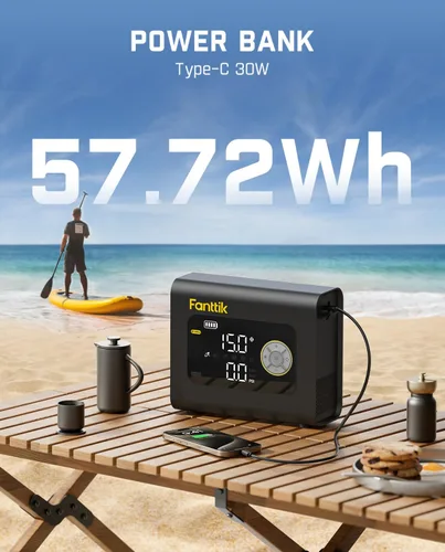 Vista 8 de Fanttik X9 Cross 4X Inflador portátil de neumáticos, bomba de tabla de remo Máximo 75PSI con apagado automático, desinflado Bomba de aire