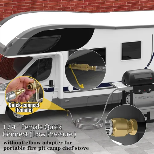 Vista 5 de Manguera de conexión rápida de propano de 12 pies para RV a parrilla de gas, manguera de propano de conexión rápida con válvula de cierre