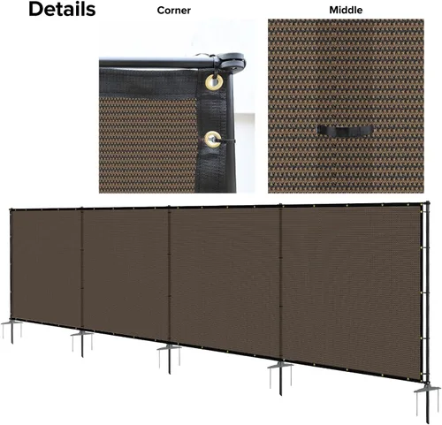 Vista 6 de Kit de Cerca de Privacidad de 5'x9' Pantalla de Malla Independiente con Postes de Hierro Cercado Temporal Exterior Patio Trasero Divisor Perro Aire