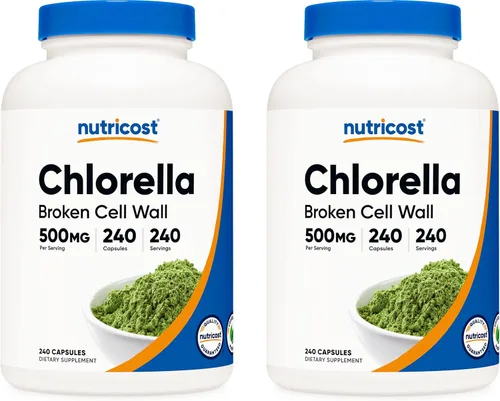 Nutricost Cápsulas de Chlorella (2 Botellas) 500 mg, 240 Cápsulas por Botella