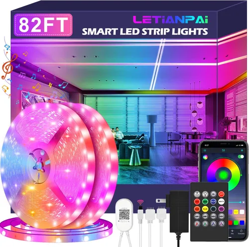 Vista 13 de Tira de luces LED inteligentes, con sincronización de música, 5050 RGB, luces que cambian de color, aplicación Bluetooth, control remoto por