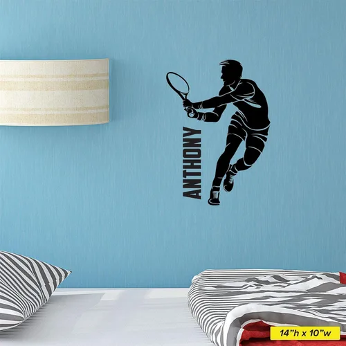 Vista 5 de Calcomanía de pared personalizada para niños con nombre de tenis -0429 - Adhesivo de pared con tema de tenis - revés