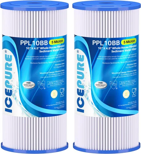ICEPURE Filtro de agua plisado de sedimento para toda la casa de 5 micrones de 10" x 4.5" de repuesto para GE FXHSC, Culligan R50-BBSA, Pentek