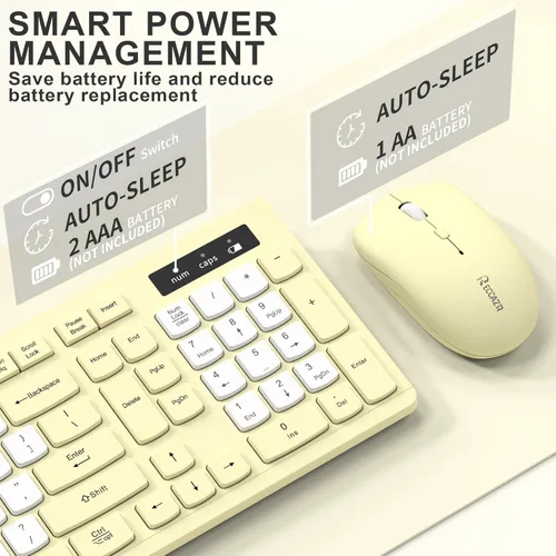 Vista 6 de Combo de teclado y mouse inalámbricos, teclado inalámbrico de tamaño completo y mouse DPI ajustable, receptor USB de 2.4 GHz, teclado y mouse