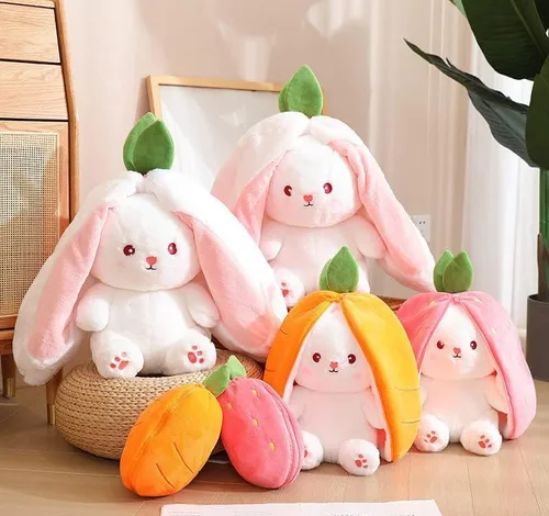 Vista 7 de Muñeca de conejo intercambiable, linda muñeca de conejo, zanahoria se convierte en muñeca de conejofresa se convierte en muñeca de conejo, juguetes