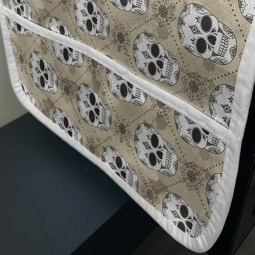 Vista 3 de Ambesonne Skeleton Microwave Oven Cover, Sugar Skulls in Dotted Rhombus Floral Ornate on Grunge Backdrop, Water Resistant Organizer with Pockets for