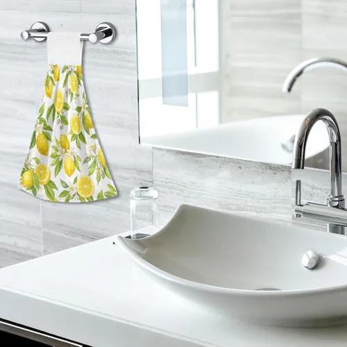 Vista 6 de ALAZA Toallas de cocina florales de limón, paños de cocina con lazo para colgar, paquete de 2