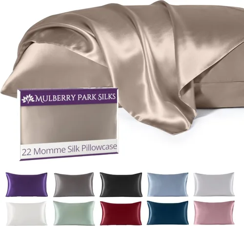 Vista 28 de Mulberry Park - Funda de almohada 100% seda, 22 mommes, seda de morera grado 6A, cierre de sobre profundo, color negro/estándar (20 x 26 pulgadas)