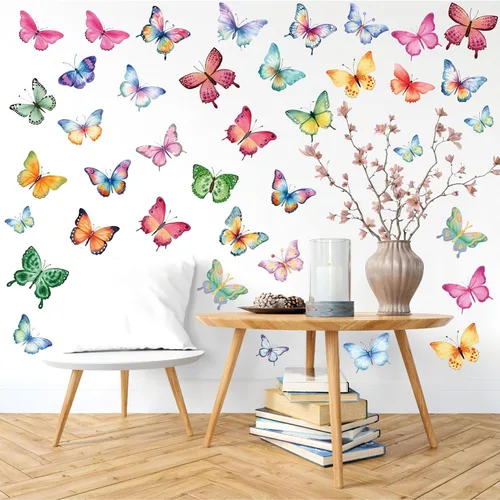 Vista 9 de Calcomanías de pared de estrellas coloridas para dormitorio de niños y niñas, calcomanías de pared de estrellas extraíbles de tamaño mixto