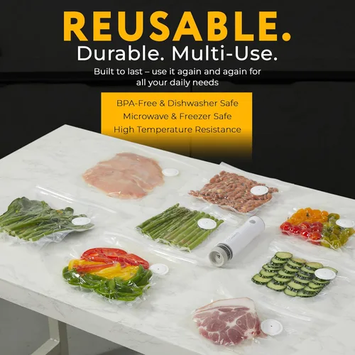 Vista 7 de Máquina selladora al vacío de alimentos con pantalla digital y tanque visible, sellador al vacío compacto de mano de flujo de aire de 8 litros