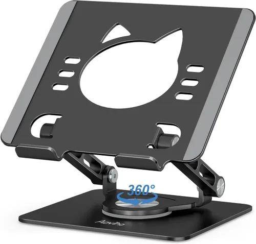 Aoviho Soporte para tablet giratorio de 360° con soporte de aluminio, ajustable, portátil y plegable para monitores, compatible con tablets de Negro