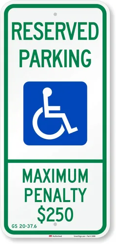 SmartSign - Letrero de estacionamiento reservado para discapacitados - Penalización máxima de $250 pulgadas | 12 x 26 pulgadas, aluminio reflectante