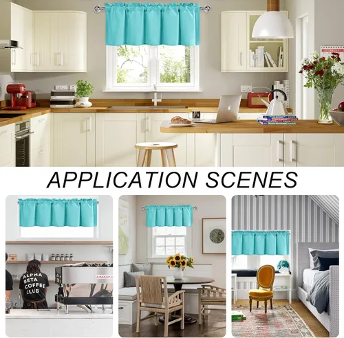 Vista 2 de DWCN Cortinas de Cenefa para Sala de Estar, Cocina, Baño/Sótano - Aqua Sólido, 1 Panel, 42 x 12 Pulgadas, Oscurecimiento de Habitación