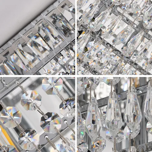Vista 5 de 12 luces de 6 niveles de cristal empotrado cerca del techo, lámpara de araña de cristal K9, lámparas cromadas con forma de gota de lluvia E12
