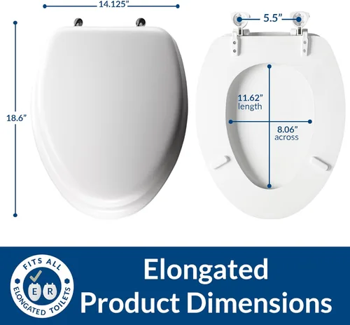 Vista 4 de Mayfair Asiento de inodoro acolchado con bisagras cromadas, asiento de vinilo suave sobre núcleo de madera, fabricado en Estados Unidos, alargado