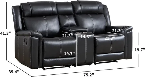 Vista 2 de EBELLO Sofá reclinable de dos plazas de piel sintética, sofá reclinable manual, silla de 2 plazas de estilo moderno de mediados de siglo