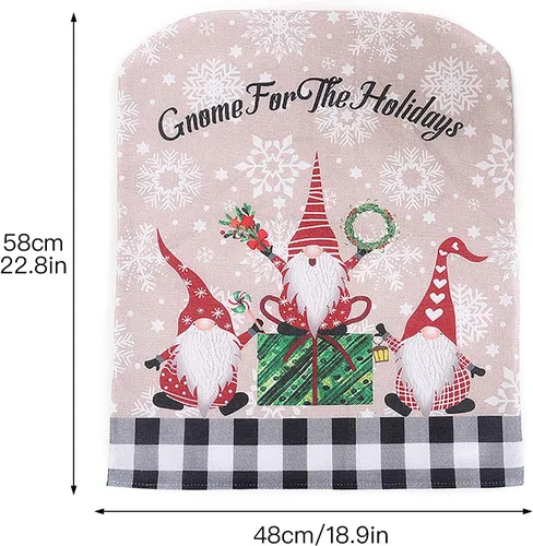 Vista 5 de MSUIINT Fundas para respaldo de silla de Navidad, 4 fundas de arpillera a cuadros para silla con patrón de gnomo, fundas para sillas de comedor