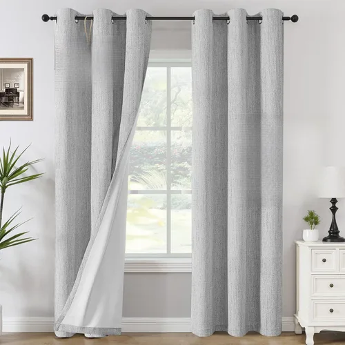Vista 19 de H.VERSAILTEX Cortinas opacas de lino chenilla para dormitorio, térmicamente aisladas, cortinas texturizadas con aspecto de lino con revestimiento
