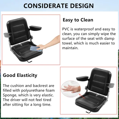 Vista 4 de Gdrasuya10 Asiento universal de tractor, negro, respaldo ajustable (30-180), puntos de masaje, material de PVC, compatible con la mayoría
