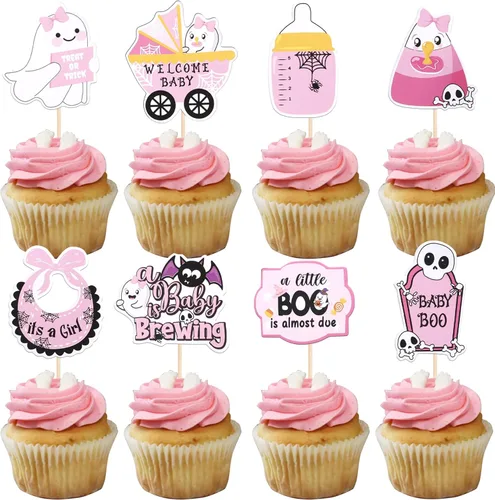 Vista 27 de 24 piezas de decoración de cupcakes de Halloween para despedida de soltero con purpurina, araña, bruja, murciélago, Halloween, cupcakes