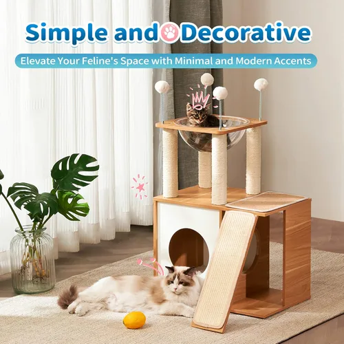 Vista 9 de Made4Pets - Árbol para gatos de interior, moderna torre alta para gatos grandes, gatitos, muebles de escalada de condominio de madera, resistente