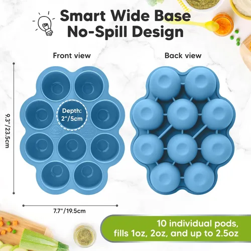 Vista 2 de KeaBabies Bandejas de silicona para congelador de alimentos con tapa, 2 onzas x 10 vainas, recipientes de almacenamiento de alimentos para bebés