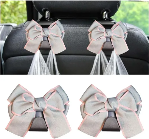 Vista 15 de Mandark 2 piezas de ganchos para reposacabezas de asiento de automóvil, lindos ganchos de arco para bolsos y bolsas, accesorios de decoración