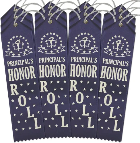 Vista 5 de RibbonsNow Director's Honor Roll Award Ribbons - 25 cintas azul marino con tarjeta y cuerda