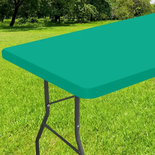 Vista 13 de Smiry Mantel rectangular, mantel de vinilo elástico ajustable con parte trasera de franela para mesas plegables de 3 pies, fundas impermeables