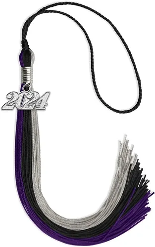 Vista 17 de Endea Graduation Borla de triple color con gota de fecha plateada (negro/dorado/granate, 2020)