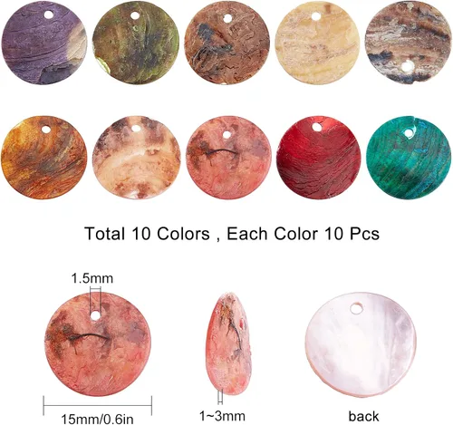 Vista 2 de SUNNYCLUE Colgantes de concha natural redondos, Sin piedra preciosa