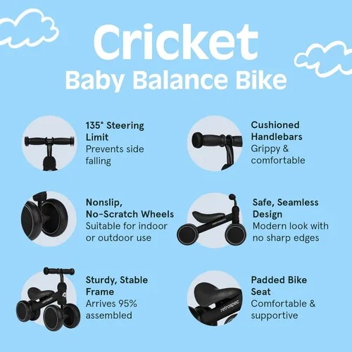 Vista 3 de Retrospec Cricket - Bicicleta de equilibrio para bebés con 4 ruedas para edades de 12 a 24 meses - Juguetes para bebés y niños pequeños para niños