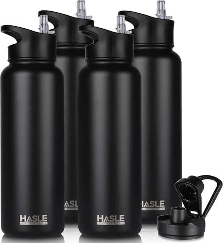 Vista 46 de HASLE OUTFITTERS Botella de agua aislada de 22 onzas, botella de agua de acero inoxidable de doble pared de boca ancha con tapa de popote y tapa
