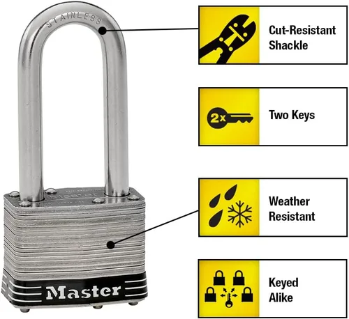 Vista 2 de Master Lock 5SSKADLJ - Candado de vaso de acero inoxidable laminado de 2 pulgadas (2.008 in) de ancho con grillete de 2-1/2 pulgadas (2.520 in)