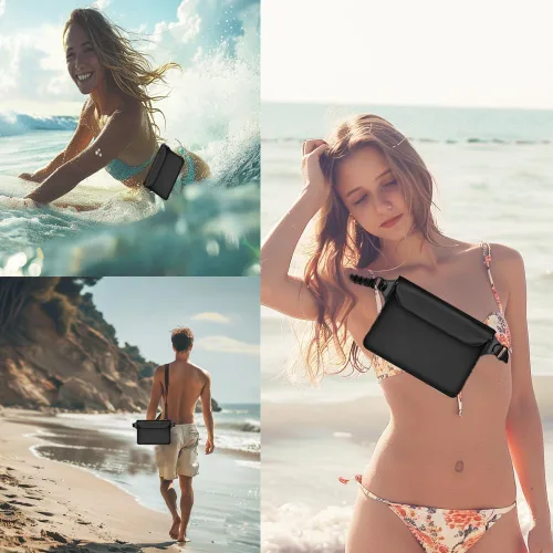 Vista 5 de Bolsa impermeable con cintura ajustable y pantalla sensible al tacto, mantiene tu teléfono y objetos de valor secos, perfecta para la deriva