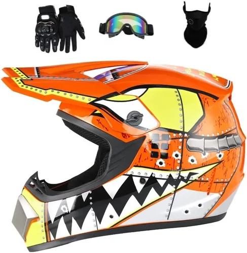 Casco de motocross todoterreno, casco para moto de calle, casco para motocicleta, ATV, BMX, MX, con guantes, gafas y máscara para unisex, jóvenes y