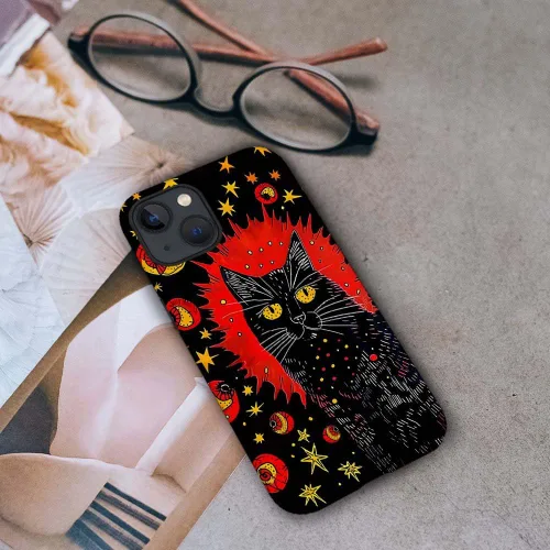 Vista 4 de CARLOCA Funda compatible con iPhone 14, funda de gato negro para iPhone 14, TPU suave + policarbonato duro 2 en 1, funda protectora antiarañazos a