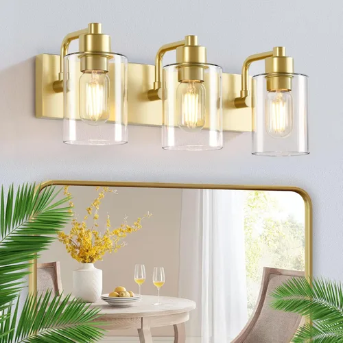 Vista 18 de Dpyrrhic Luces de Baño Negras Mate de 2 Luces Sobre Espejo con Pantalla de Vidrio Transparente, Luminarias Modernas de Baño para Cocina, Sala