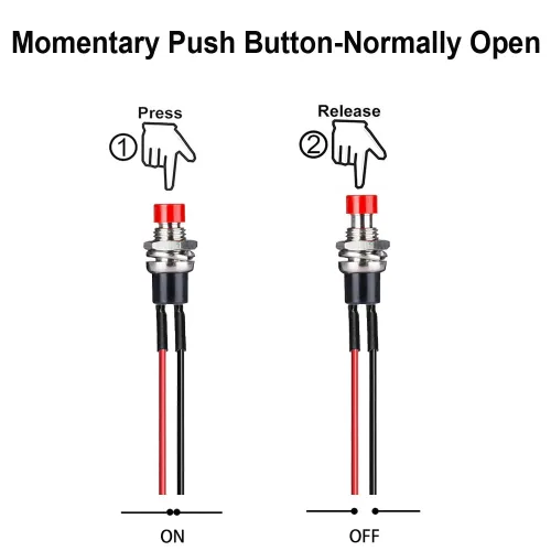 Vista 15 de 3V-6V-12V-24V-230V/1A 10pcs 0.276 in Negro precableado Mini botón momentáneo, SPST Nomal Open ON/Off 2 Pin Botón redondo para modelo ferroviario